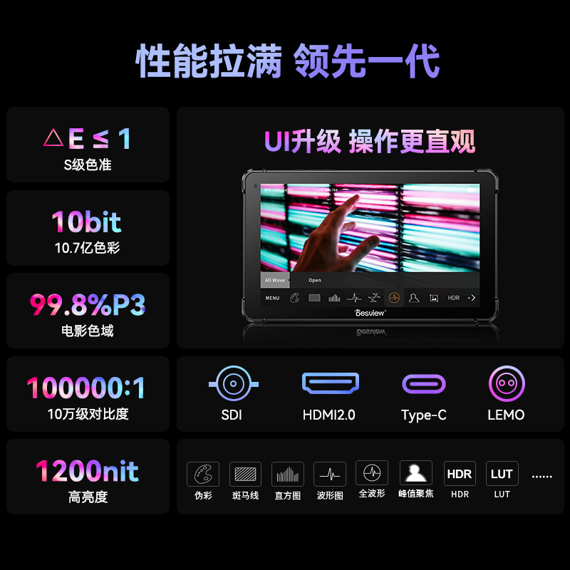 百视悦OL7/OL7S新款OLED相机监视器7寸单反微单摄像机户外高亮外接相机显示屏4K60高清HDMI专业SDI导演监视器