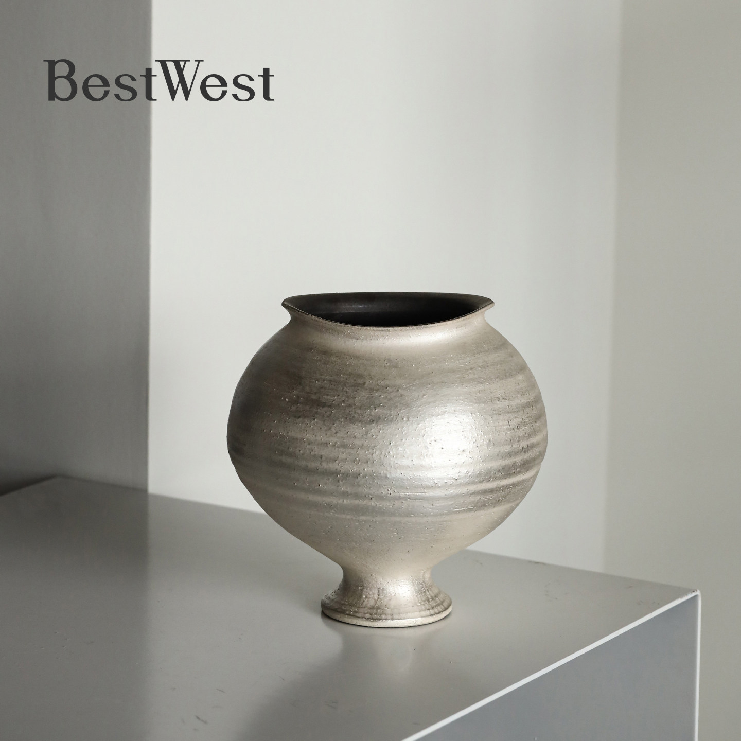 BEST WEST 大丹陶瓷 艺术家手作花瓶手工银彩艺术摆件客厅装饰品