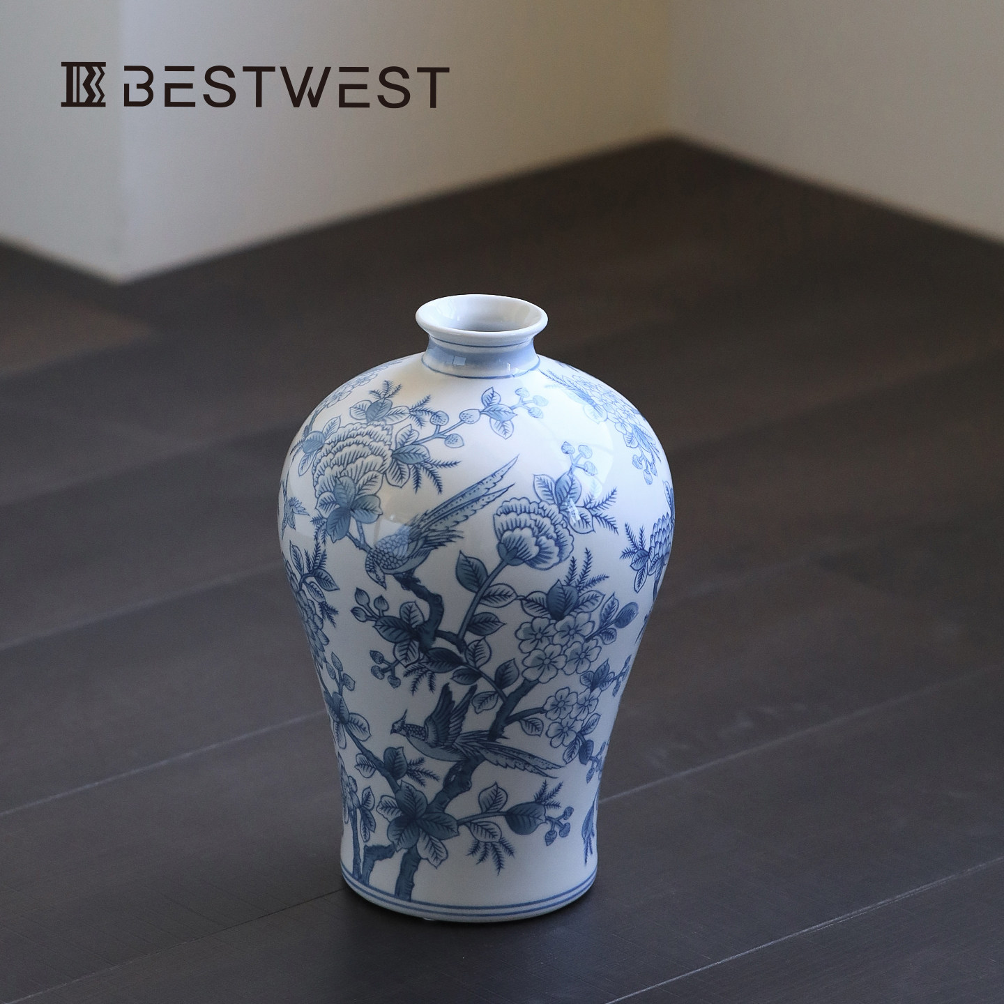 青花瓷花瓶轻奢高级感陶瓷摆件复古插花富贵竹水培器皿中式陶罐大