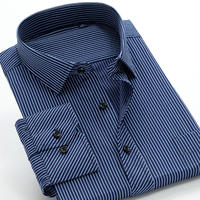 Dad's new Spring and Autumn style long-sleeved sapphire blue striped men's shirt with fat and size thumbnail 7