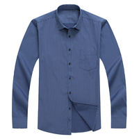 Dad's new Spring and Autumn style long-sleeved sapphire blue striped men's shirt with fat and size thumbnail 8
