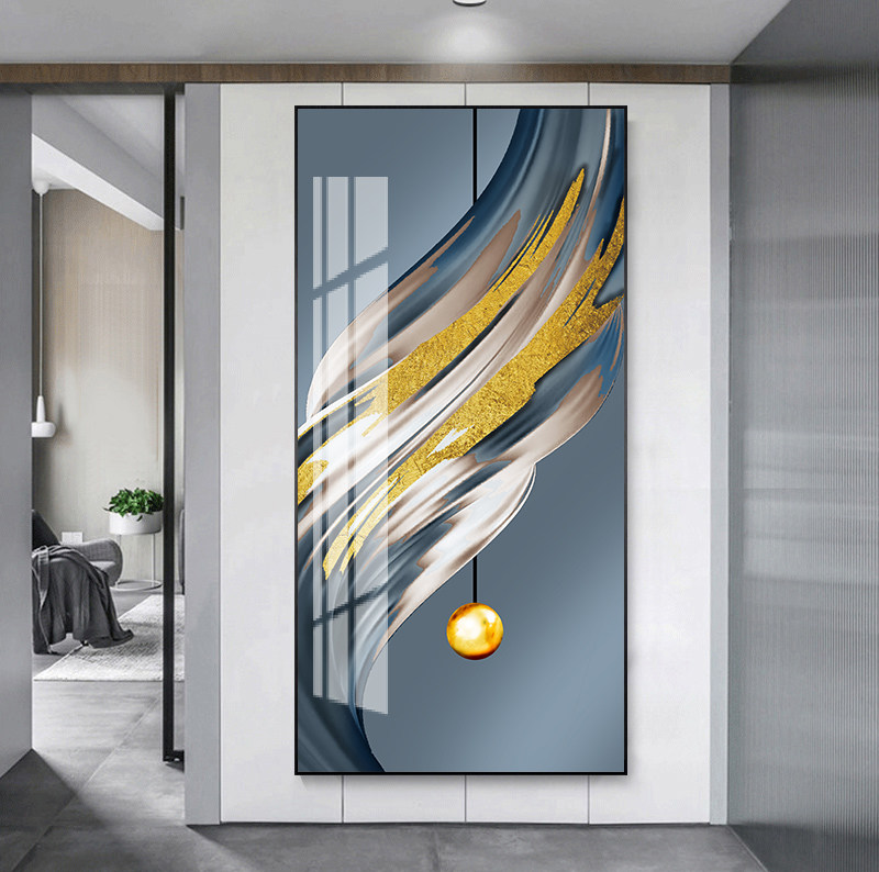 入户抽象玄关装饰画寓意好走廊过道壁画客厅竖版羽毛轻奢晶瓷挂画