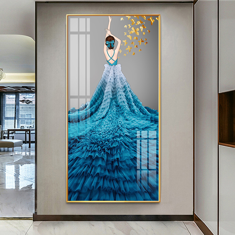 入户玄关装饰画现代简约走廊竖版壁画轻奢大气美女客厅过道艺术画图片