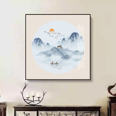 新中式玄关装饰画山水风景画走廊过道壁画客厅方形餐厅办公室挂画