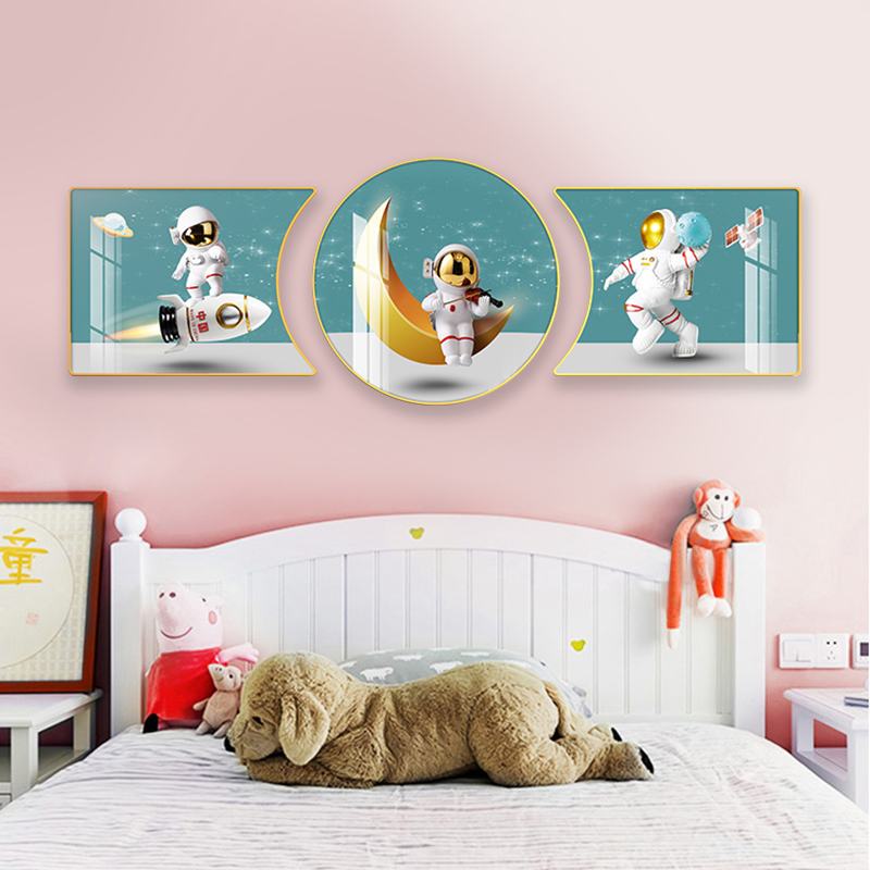 床头卧室装饰画男孩北欧圆形壁画儿童女房间抽象挂画沙发背景墙画图片