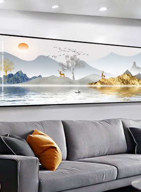 客厅装饰画沙发背景墙画壁画新中式挂画晶瓷办公室挂画墙壁山水画