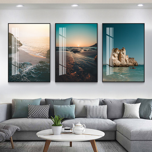 客厅装饰画现代清新沙发背景墙画卧室床头画办公室挂画绿植三联画