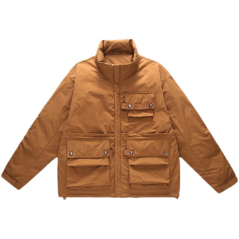 FLOATINGKA JAPANESE RETRO OUTDOOR CARGO DOWN JACKET MENS AND WOMENS WINTER WARM WHITE DUCK DOWN JACKET