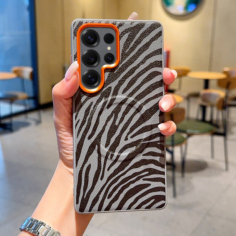适用于三星S25Ultra手机壳橙金属镜头三星s24ultra素皮防摔s24+创意斑马纹S25+磁吸三星S25 Edge软边超薄奢华