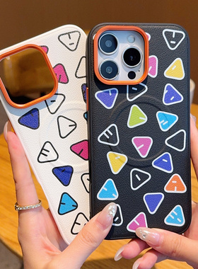 适用于iPhone16ProMax手机壳形状黑色iPhone15Plus磁吸立体苹果16pro涂鸦防摔苹果16e超薄苹果15新款17保护套