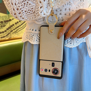 适用于努比亚Z80Ultra手机壳轻奢时尚闪钻指环扣高级感NX741J细珍珠手提链条努比亚z80ultra全包式蚕丝纹防摔