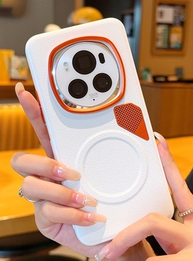 适用于荣耀Magic7Pro手机壳橙色金属镜头荣耀magic7素皮防摔创意荣耀Magic6自带散热小孔魔术6Pro磁吸保护套