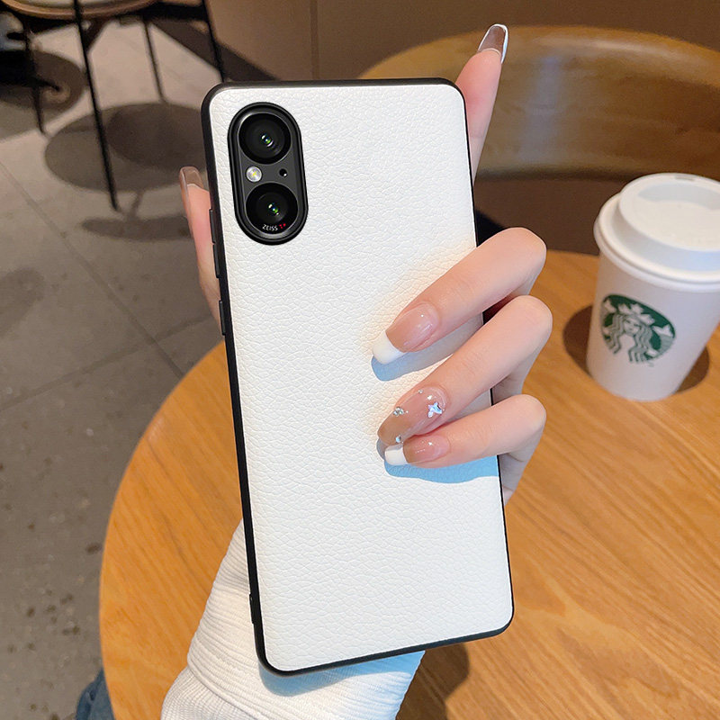 适用于索尼Xperia5V手机壳高级简约纯色肤感荔枝纹xperia 5v保护套防摔超薄索尼5V皮质外壳高档商务男女款