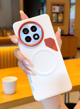 适用于一加Ace5Pro手机壳橙色金属镜头1+ace5素皮防摔OnePlus Ace5创意自带散热小孔一加13磁吸立体感保护套