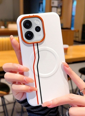 适用于OPPO Reno15Pro手机壳橙色金属镜头PLW110磁吸双线opporeno15pro素皮防摔按键双色OPPOReno15保护套