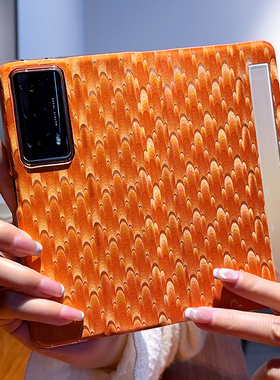 适用于荣耀Magic V2手机壳新款创意孔雀纹橙色honor轻奢翻盖皮套红色保护壳magicv2高级感视窗设计外壳