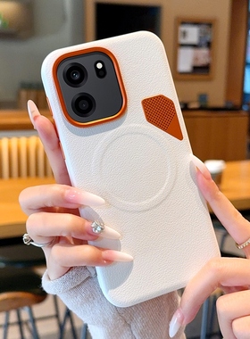 适用于一加Turbo6手机壳轻奢橙色金属镜头oneplus一加素皮防摔创意自带散热小孔turbo6v高级磁吸立体感保护套