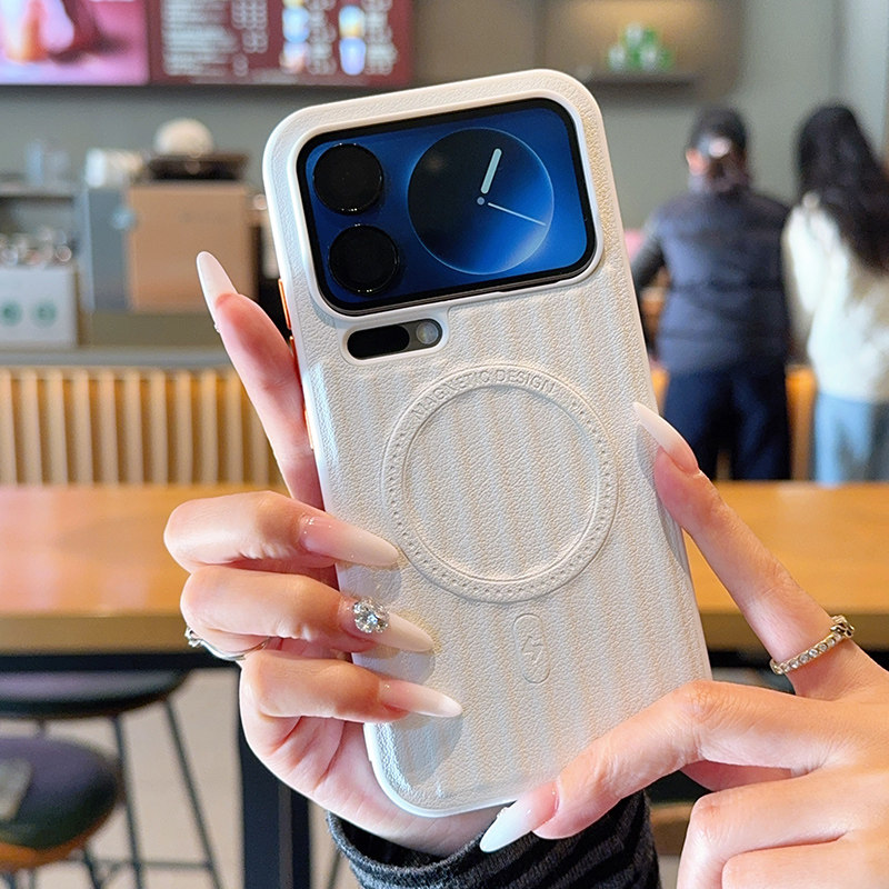 适用于小米17ProMax手机壳竖条纹仿行李箱小米17pro带磁吸立体感Xiaomi 17Ultra新款橙金属镜头按键保护套