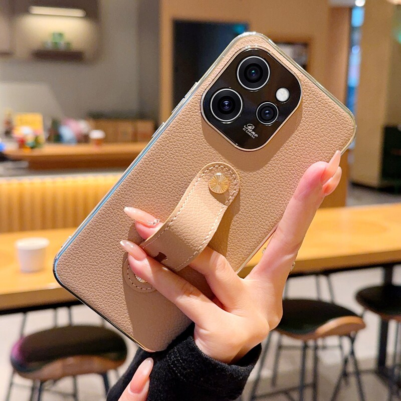 适用于OPPO Reno15Pro手机壳腕带式手提opporeno15荔枝纹电镀银边防摔PLW110保护套OPPOReno15太阳花立体