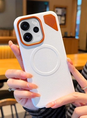 适用于OPPO Reno15Pro手机壳创意高级橙色金属镜头opporeno15轻奢素皮防摔PLW110创意自带散热小孔磁吸外壳