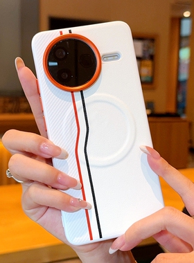 适用于红米K80Pro手机壳橙色金属镜头磁吸双线Redmi红米k80素皮防摔红米k80按键全包双色拼接保护套