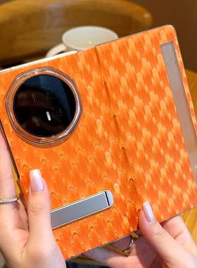 适用于荣耀Magic V5手机壳闪纹橙色带支架磁吸翻盖皮套荣耀magicv5折叠屏高端红色荣耀MagicV5新款保护套