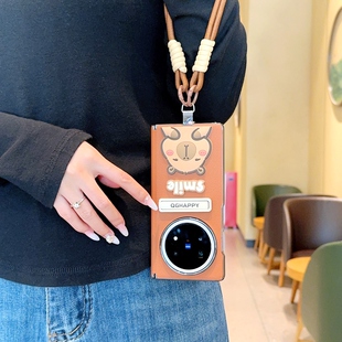 适用于VIVOX Fold5手机壳带支架美拉德包中轴vivoxfold5手提绳卡通立体水豚XFold5Pro斜挎挂绳防摔保护套