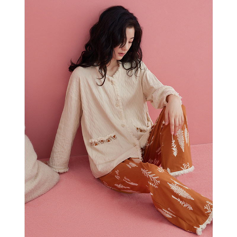 女士睡衣春秋款纯棉长袖高级感开衫无领家居服春夏甜美中国风套装,女士内衣/男士内衣/家居服,睡衣/家居服套装,淘宝优惠券,粉丝福利购,淘宝优惠卷