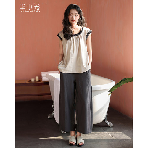 睡衣女夏纯棉无袖长裤高级感宽松