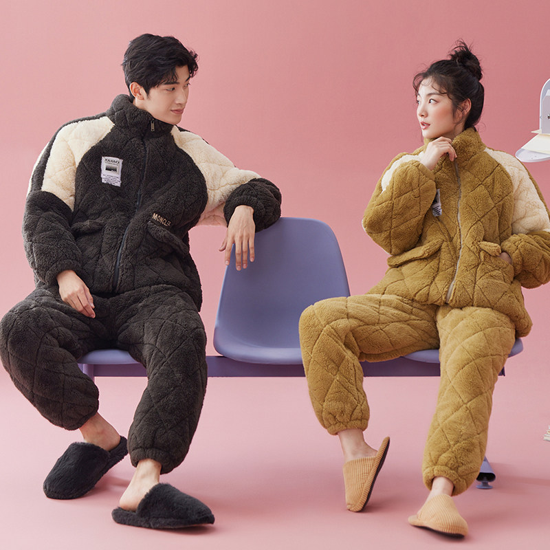 2025新款珊瑚绒夹棉情侣睡衣女冬季三层加厚加绒加棉棉袄家居服男,女士内衣/男士内衣/家居服,睡衣/家居服套装,淘宝优惠券,粉丝福利购,淘宝优惠卷