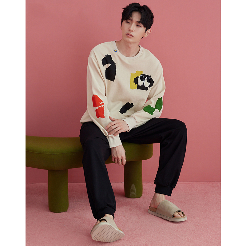 男士睡衣春秋款纯棉长袖套头可爱休闲家居服青少年可外穿出门套装