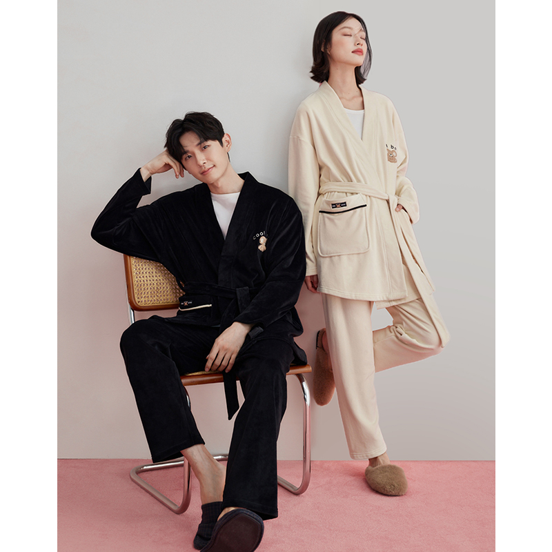 海岛绒情侣睡衣秋冬季日式和服款