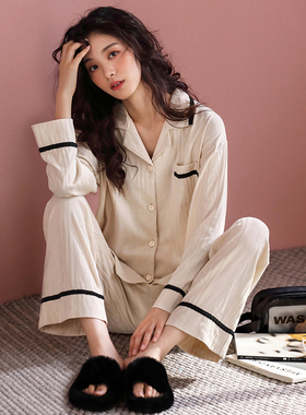 女士睡衣纯棉长袖春秋款甜美少女公主风开衫家居服春夏高级感套装