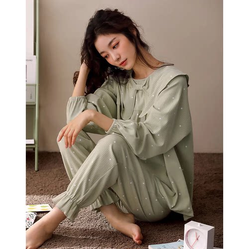 新款少女春秋季娃娃领家居服套装