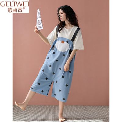 凉感睡衣连体少女生夏季薄款纯棉短袖宽松孕妇可爱卡通睡裙家居服