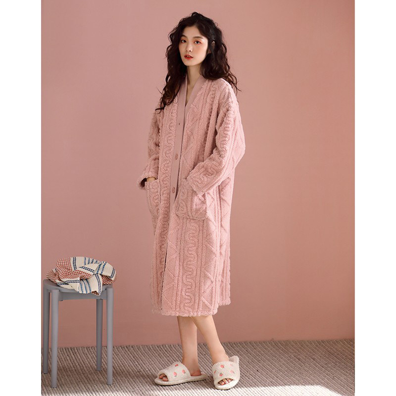 睡袍女长款秋冬季珊瑚绒晨袍睡衣外套加厚粉色高级感开衫性感浴袍,女士内衣/男士内衣/家居服,睡袍/浴袍,淘宝优惠券,粉丝福利购,淘宝优惠卷