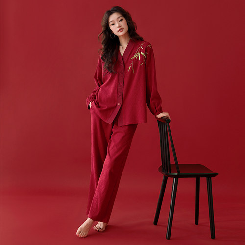 情侣睡衣春秋男女红色结婚本命年