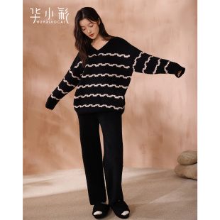 睡衣女秋冬季 冬天珊瑚绒家居服 加厚保暖半边绒高级感黑色毛绒套装