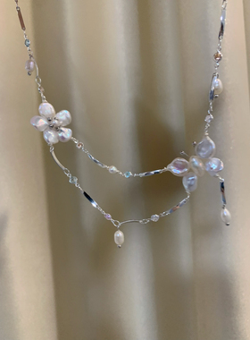 一眼就沦陷纯欲天然淡水珍珠蝴蝶花朵轻奢小众锁骨链2025年新款