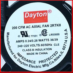 全新Dayton 200 CFM AC AXIAL FAN 2RTK8 240-220V 36/39W风扇