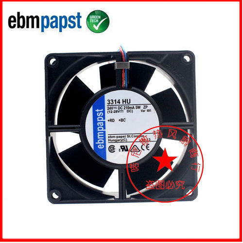 原装 EBMPAPST 3314HU [FAN AXIAL 24VDC 92X32MM IP68]
