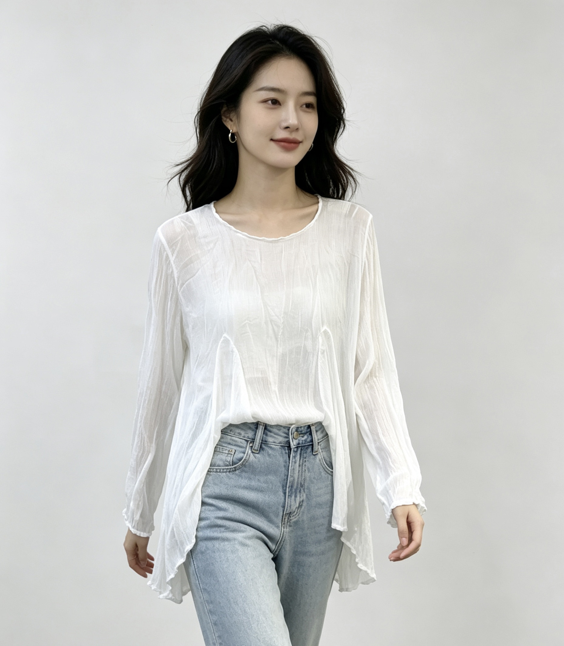 2026夏季大码女士真丝套头衫纯色100%桑蚕丝上衣大摆设计款衬衫