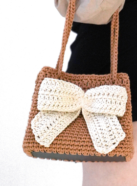 蝴蝶结包包手工编织diy空心棉毛线送女友礼物自制钩针材料包