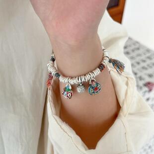 吞金兽纯银盘缠蓝手链女实心S999足银好运招财女生手绳小众设计