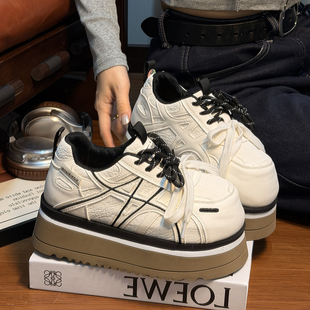 百搭小个子增高运动休闲板鞋 女厚底松糕老爹鞋 欧货真皮大头面包鞋