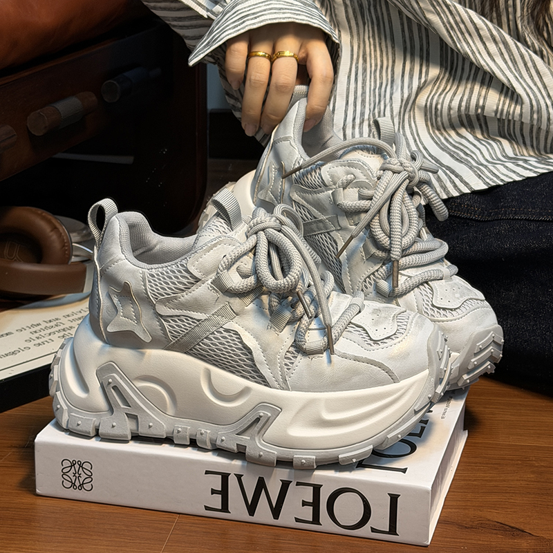 欧货真皮系带松糕厚底老爹鞋女