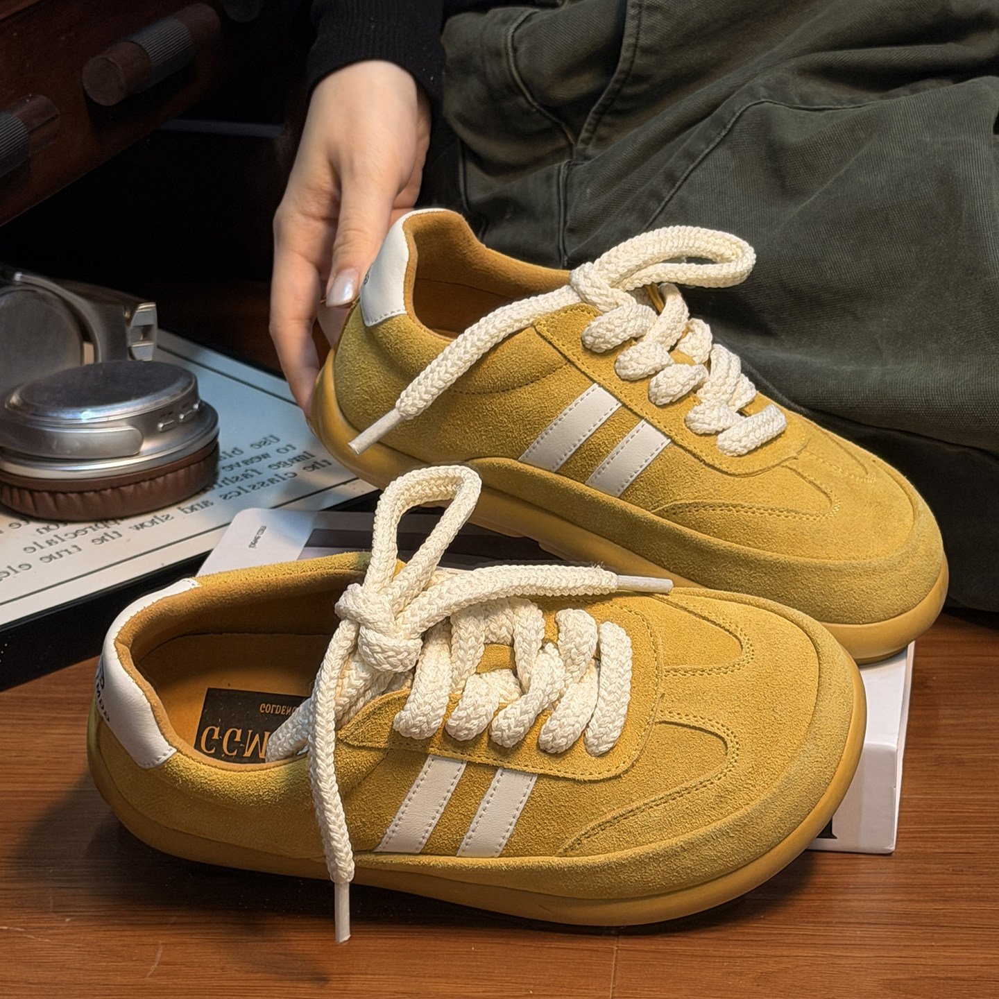 复古真皮做旧松糕厚底德训鞋女面包鞋百搭小个子增高休闲板鞋单鞋,女鞋,德训鞋,淘宝优惠券,粉丝福利购,淘宝优惠卷