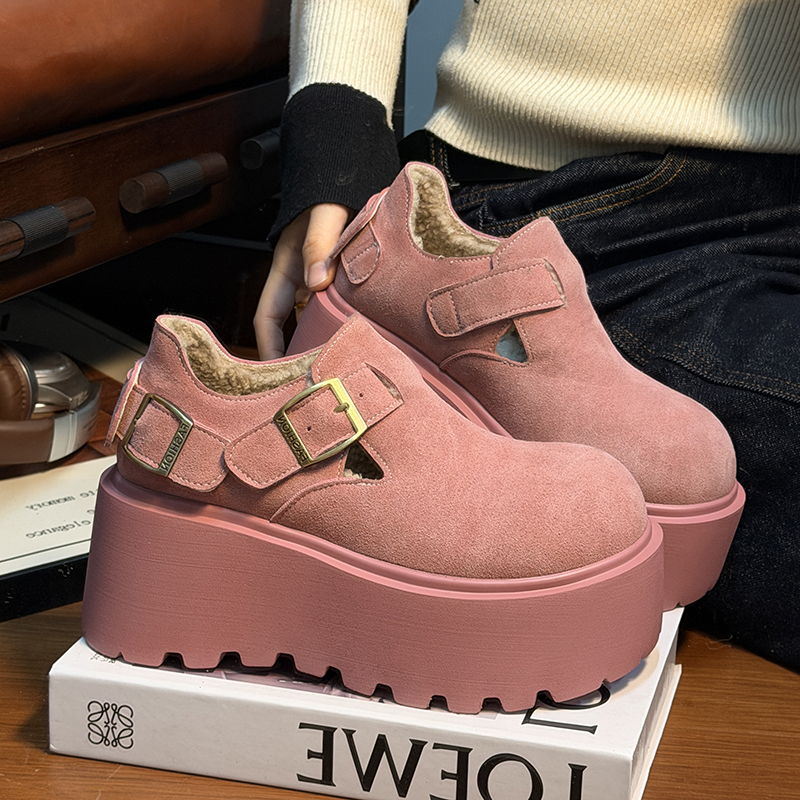 真皮羊毛糖果色松糕厚底乐福鞋