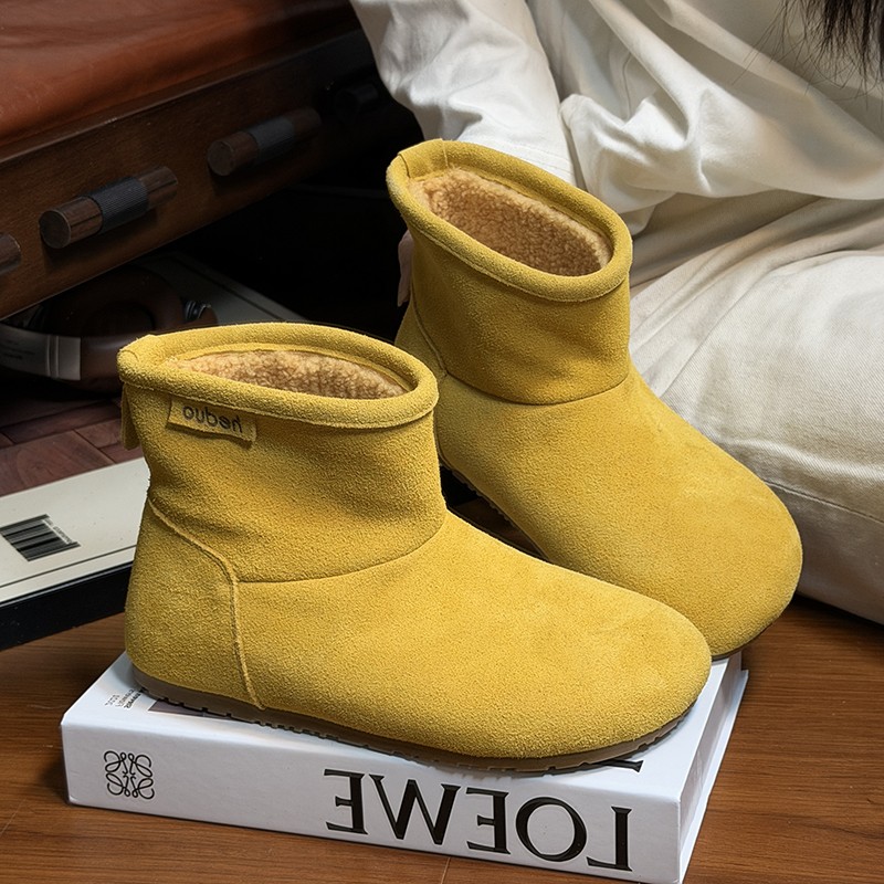 磨砂真牛皮加绒厚底马丁靴女