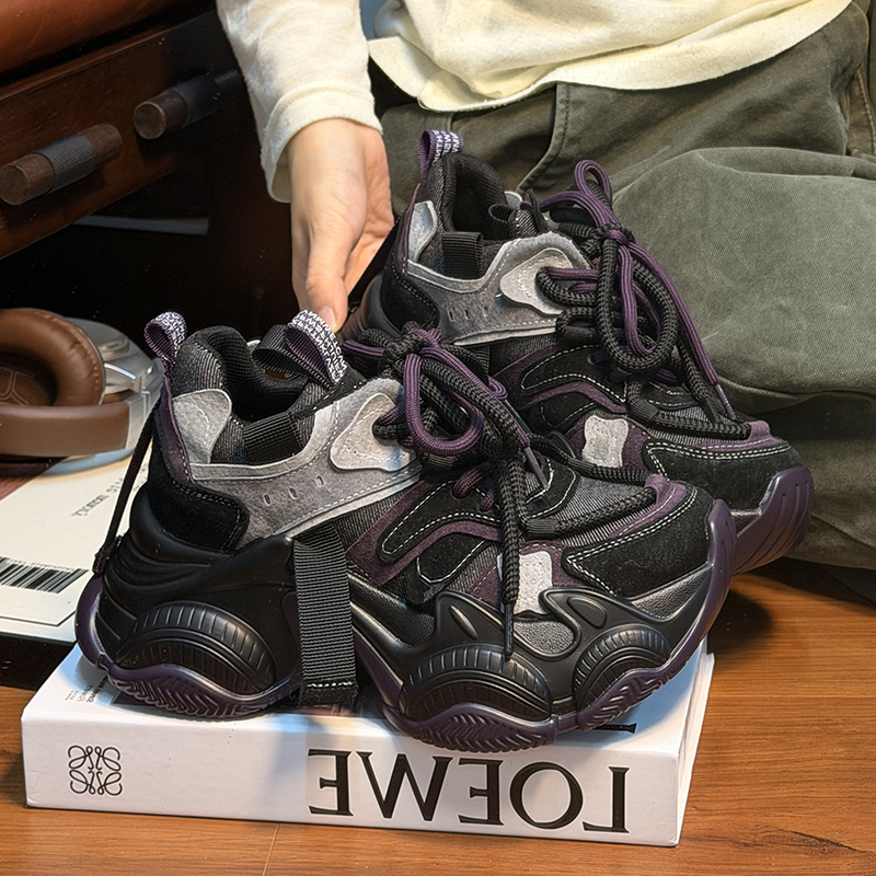 欧货真皮系带松糕厚底老爹鞋女